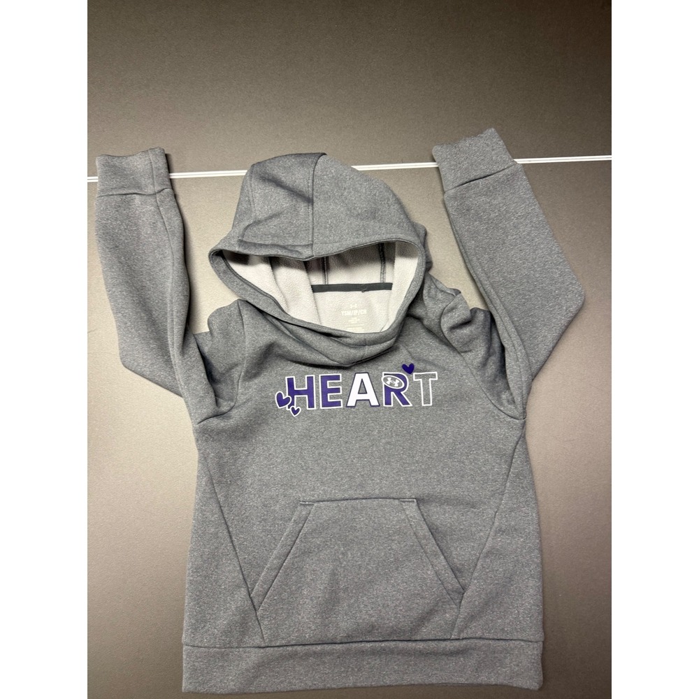 Under Armour Youth Heart Graphic Hoodie Gray Purple Fleece Sweatshirt YSM Small